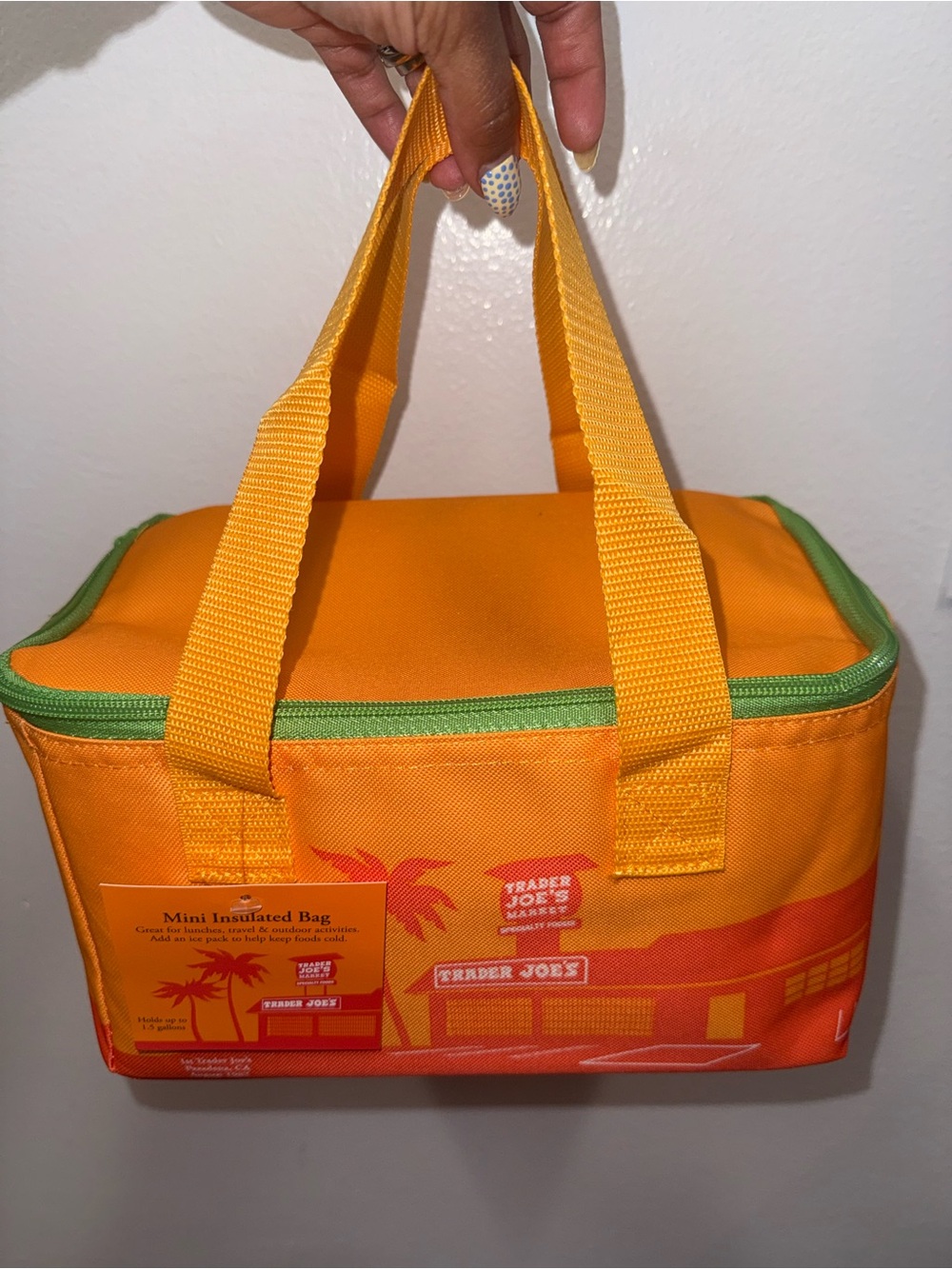 NEW Trader Joe's Mini Insulated Cooler Bag - Orange with Green Trim